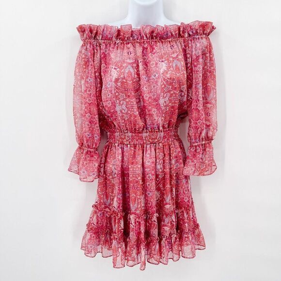 MISA Los Angeles Danae Dress Washed Rose Lilac Floral Off The Shoulder Mini - Picture 3 of 13